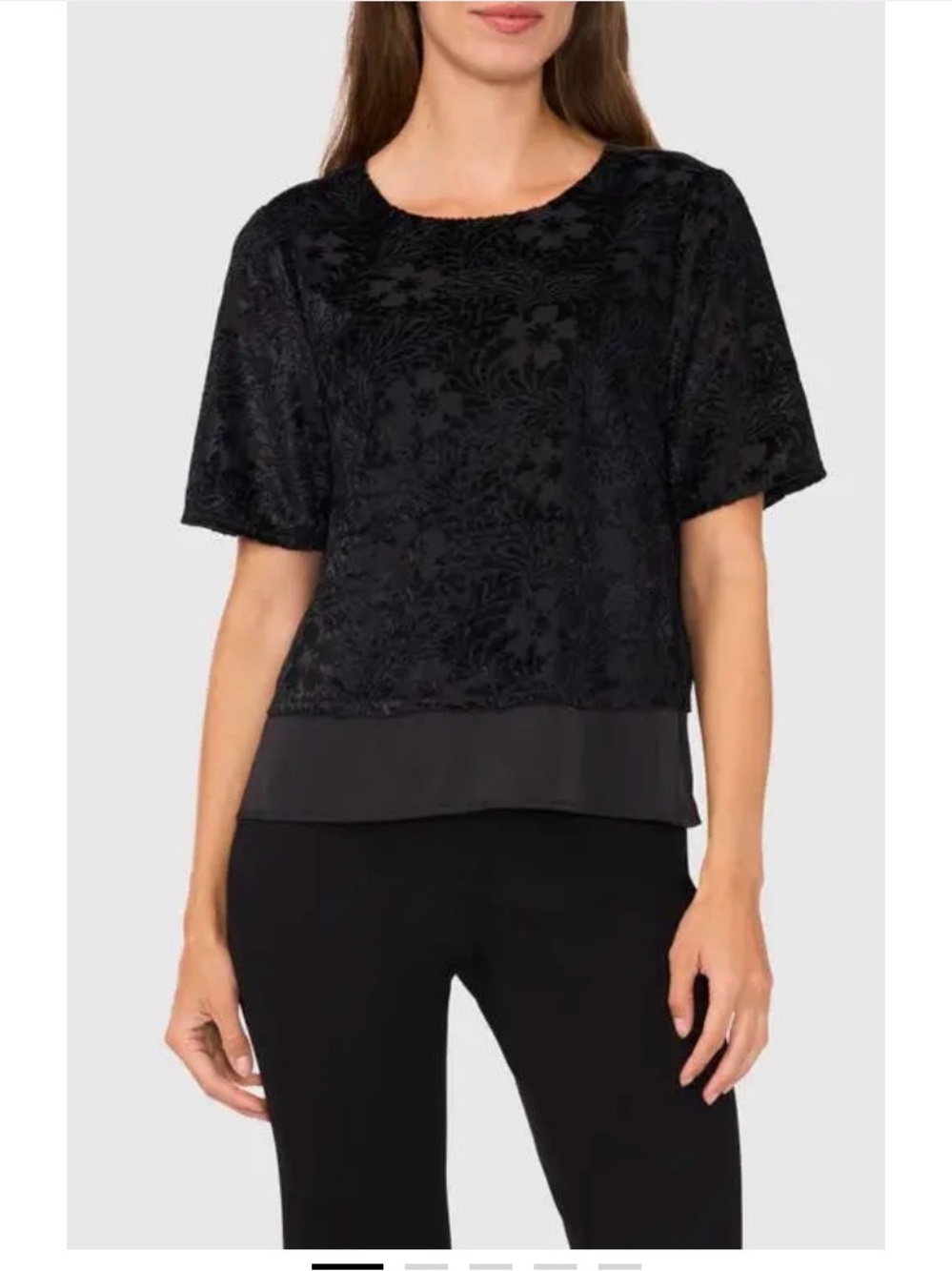 Halogen Black Floral Jacquard Short Sleeve Blouse